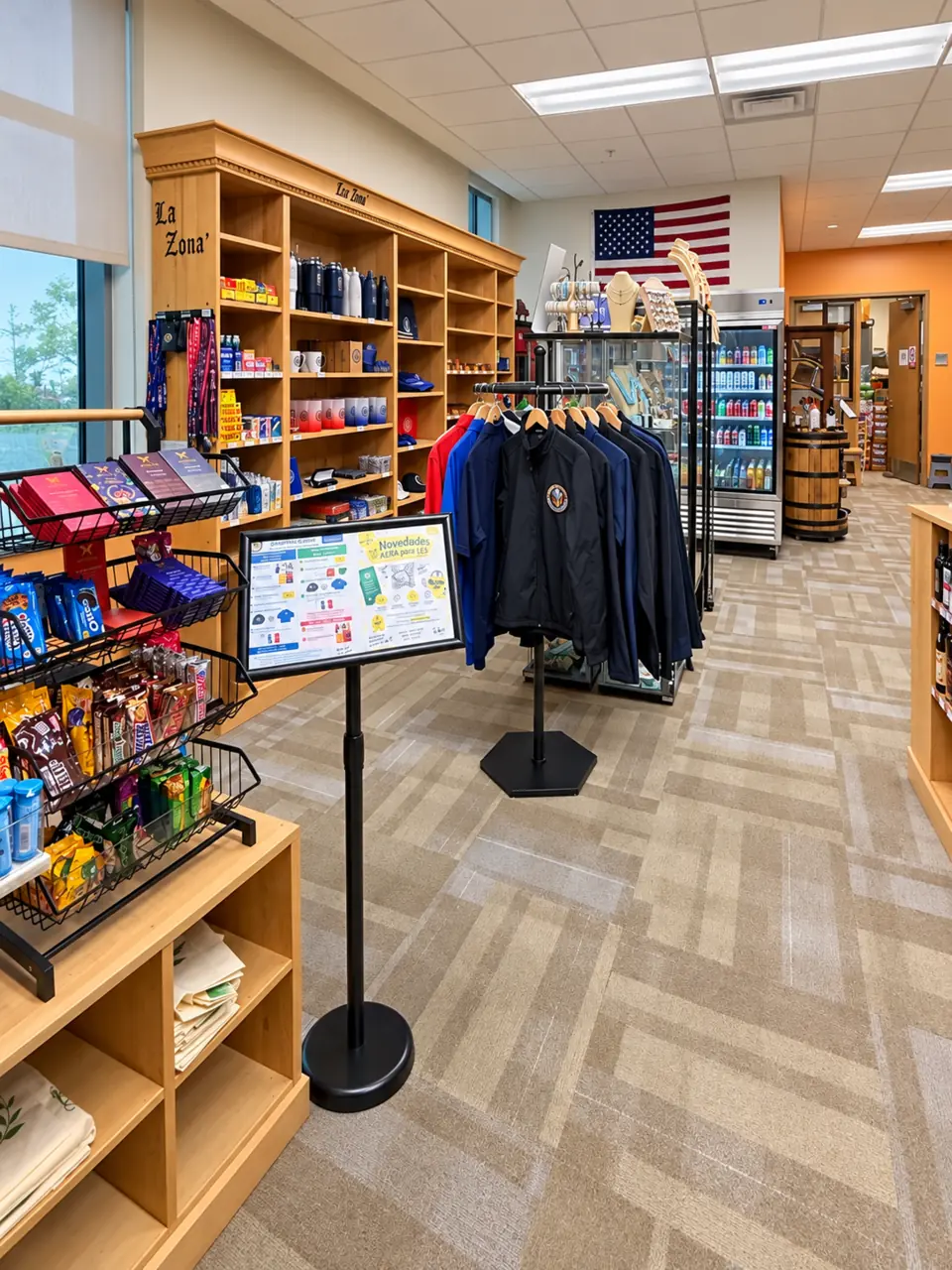 AERA Store shelving, apparel, jewelry and refreshments