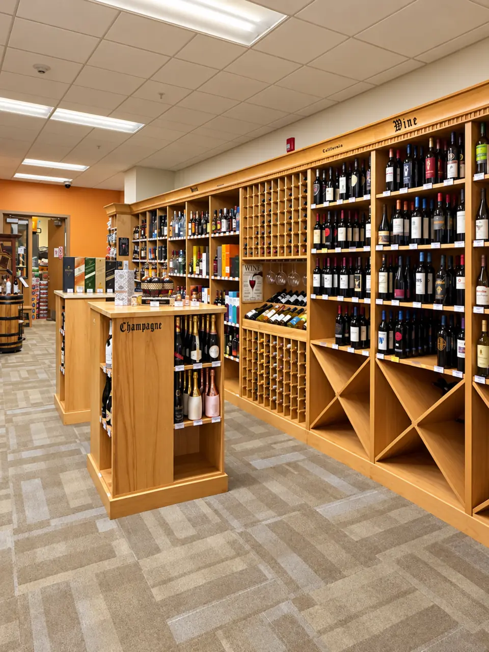 Wine and champagne displays at the AERA Store